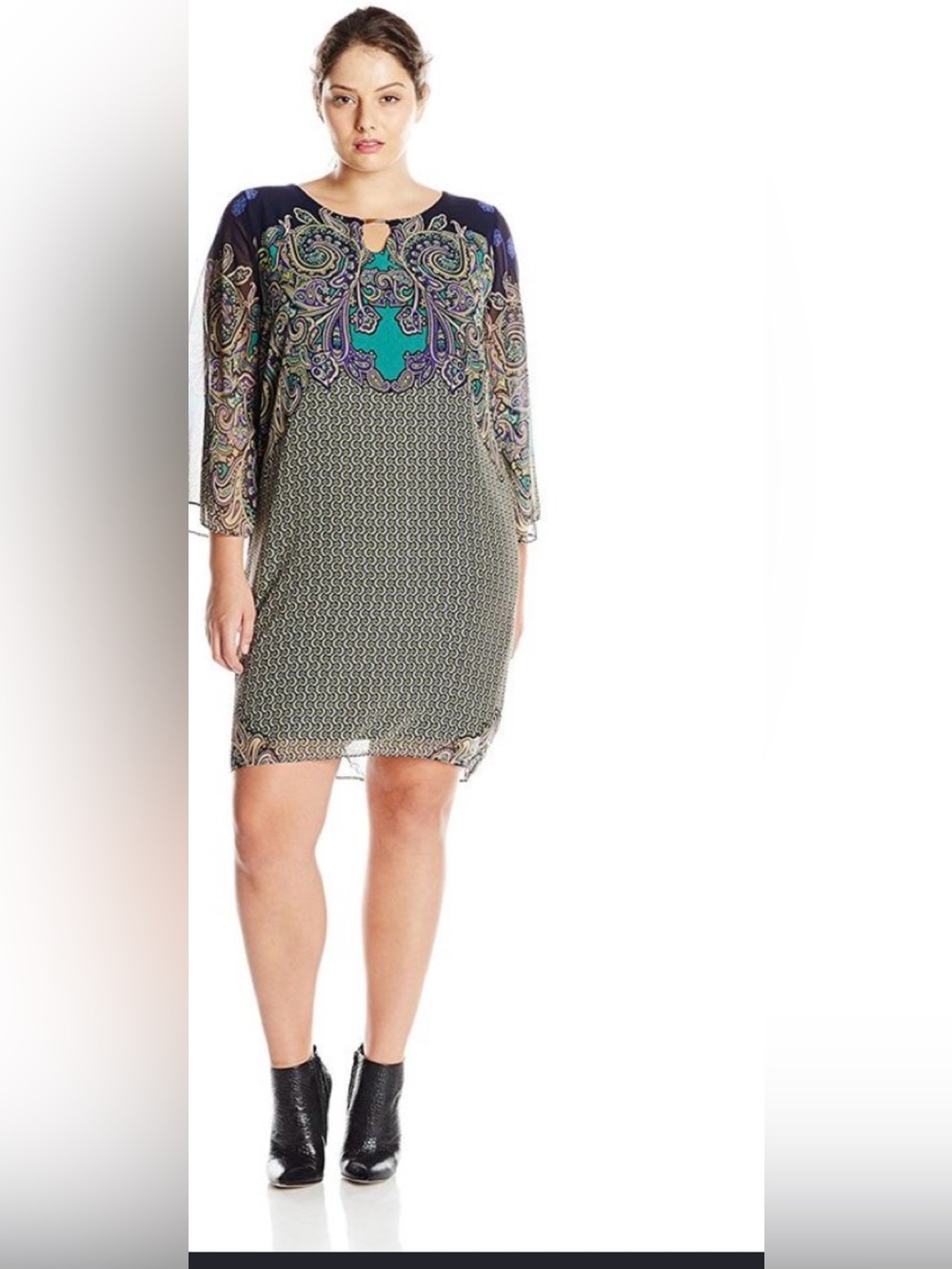 Tiana B. Paisley Mesh Mini Dress in Teal & Navy